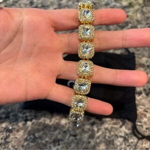 Invicta Elements Men's Iced out Gold Cuban Chain Bracelet, NWT